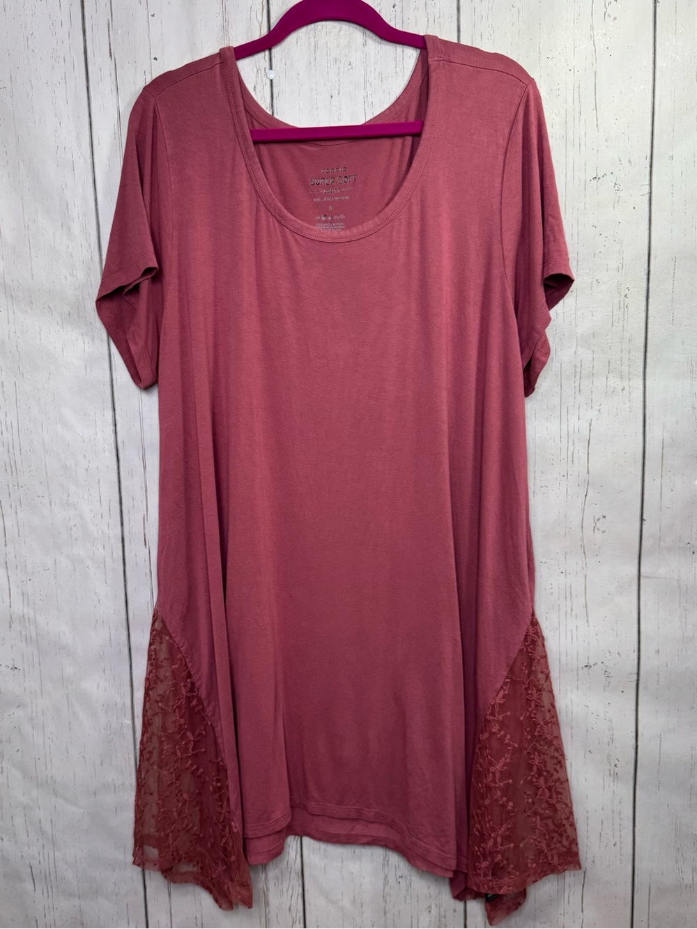 Torrid Dusty Rose Super Soft Lace Hem Tunic Top Cottagecore Boho Romantic 3X